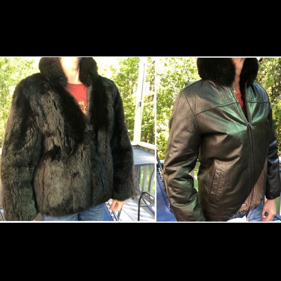 Jackets & Blazers - Vintage Reversible Fur & Leather Bomber Jacket Small